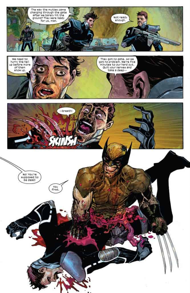 x-force #5 wolverine with a big grin on his first kill